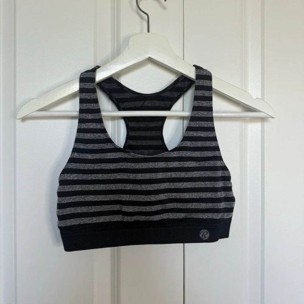 Black and Grey Striped Bally Sports‎ Bra No Cup Inserts Size S